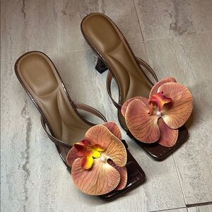 Elegant Brown Floral Women's Heels